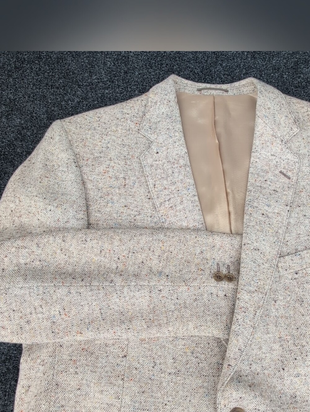 Vtg Magee Donegal Jacket Mens 44 Long Beige Handwoven Irish Tweed Wool Speckled